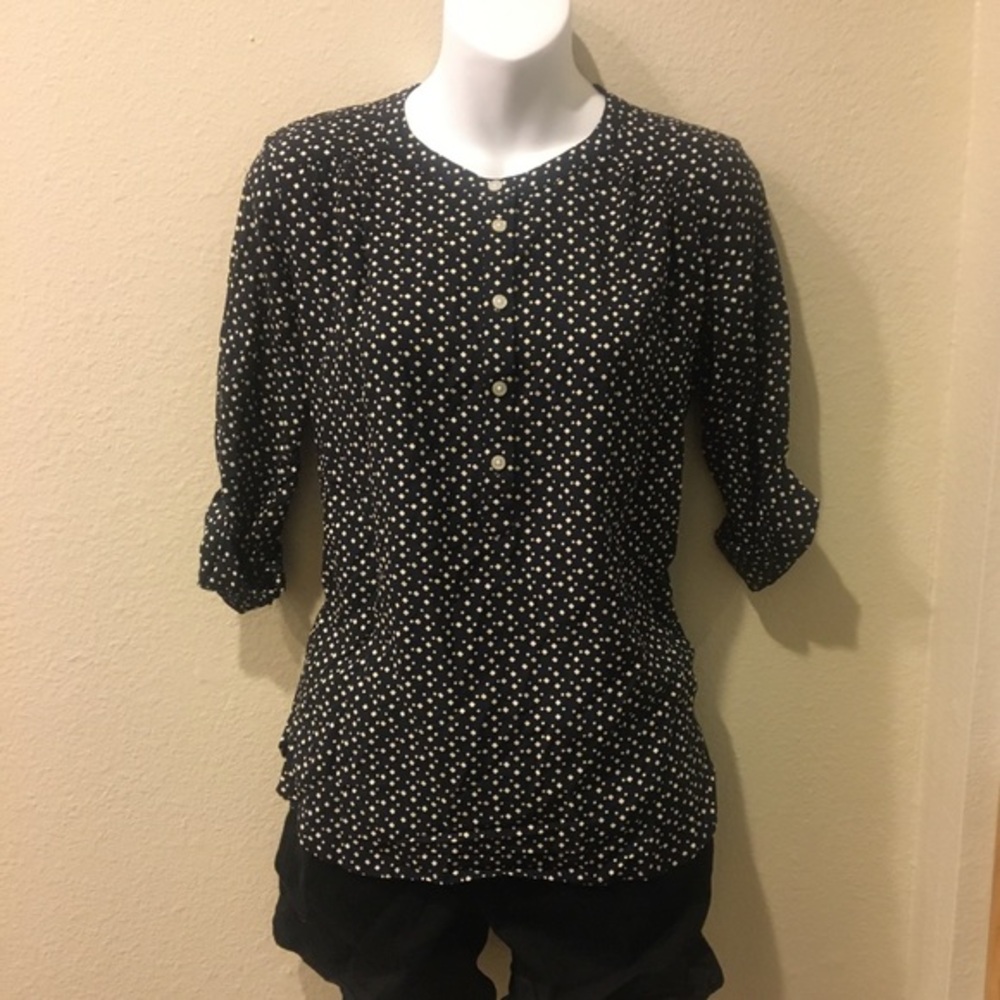 Loft black and white button up button sleeve top